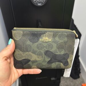 NWT Coach Green and Black Patterned Wristlet
